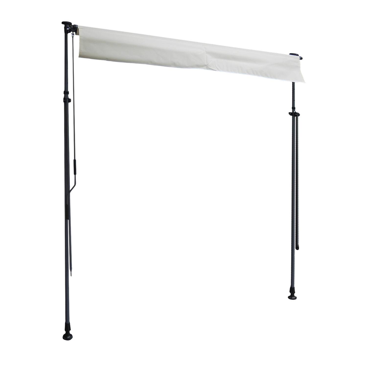 Store banne pour balcon CHENE 2 × 1,2m - Toile beige et structure grise - HAPPY GARDEN - Image 7