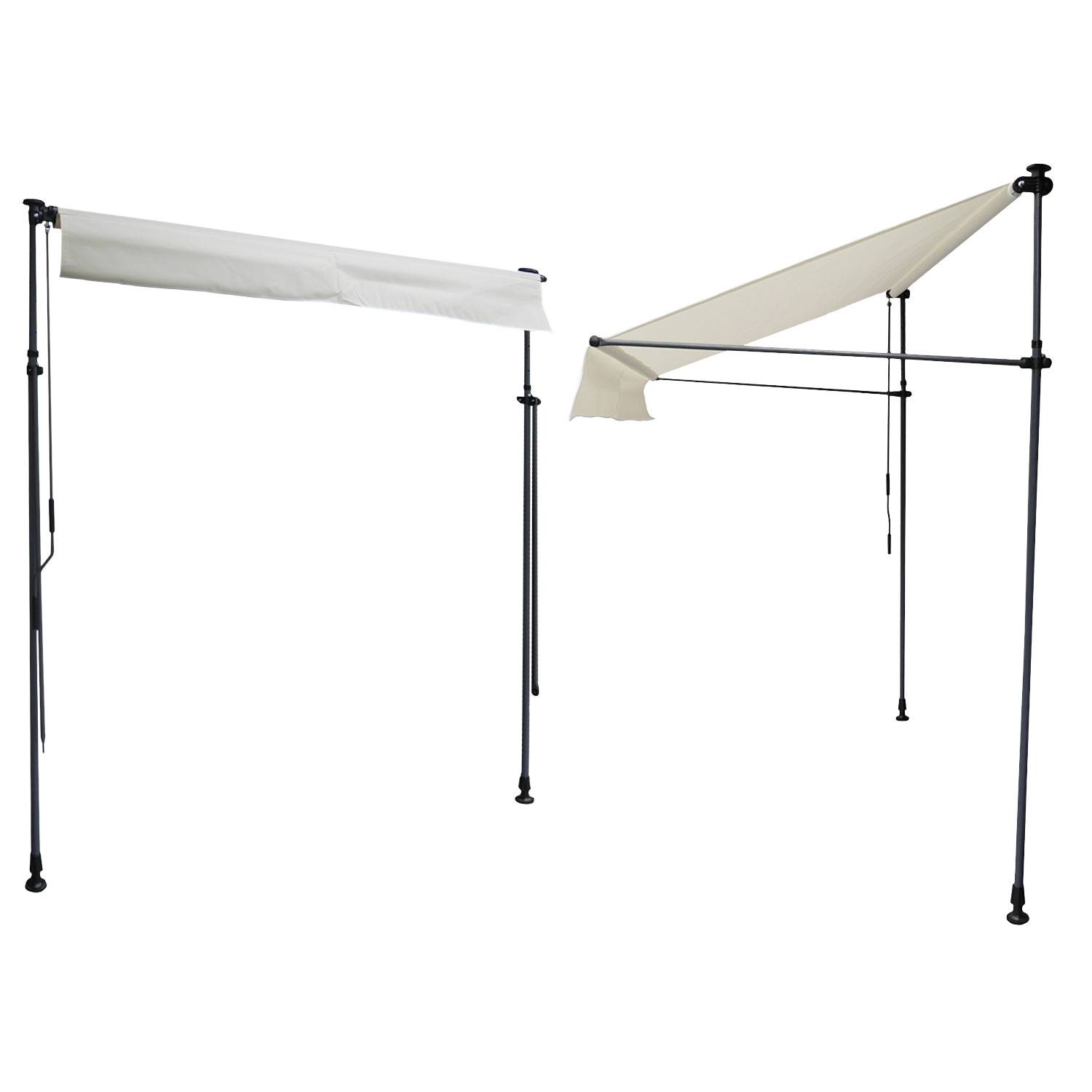 Store banne pour balcon CHENE 2 × 1,2m - Toile beige et structure grise - HAPPY GARDEN - Image 2