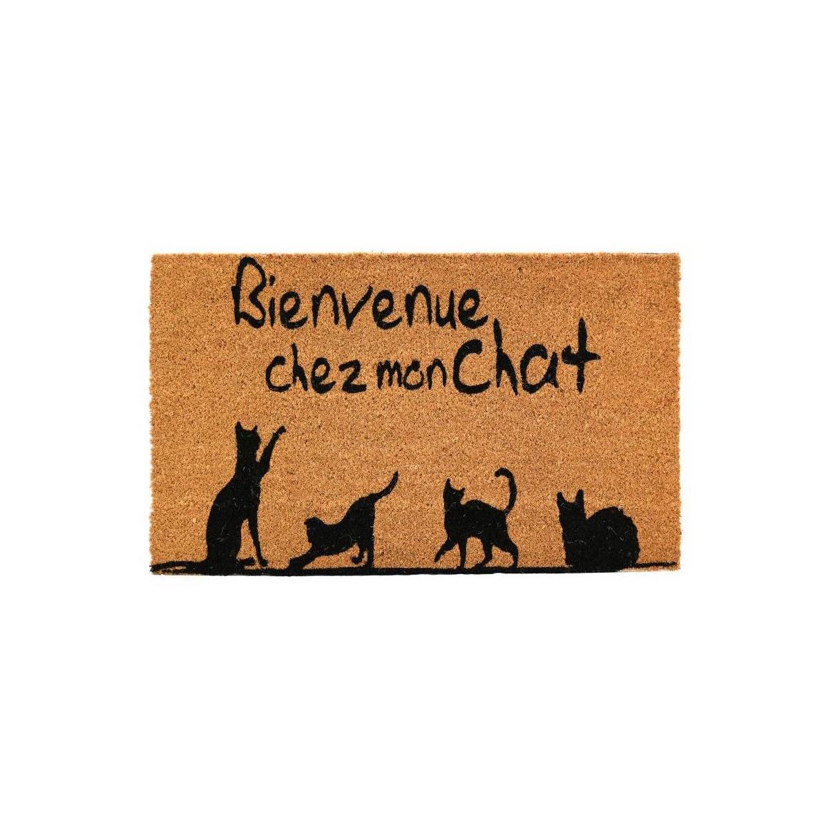 Aubry Gaspard - Paillasson coco intérieur extérieur 75 x 45 cm Bienvenue chez mon chat - Image 1
