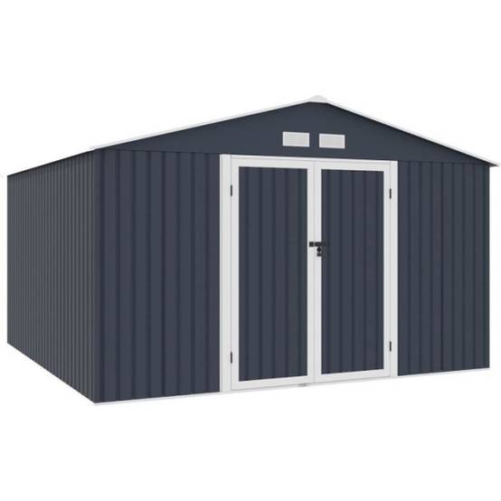 Sans Marque - Abri de jardin en métal 10,85 m2 - 340 x 319 x 210 - LUNEX - Kit d'ancrage inclus, 2 portes battantes - Gris - Image 1