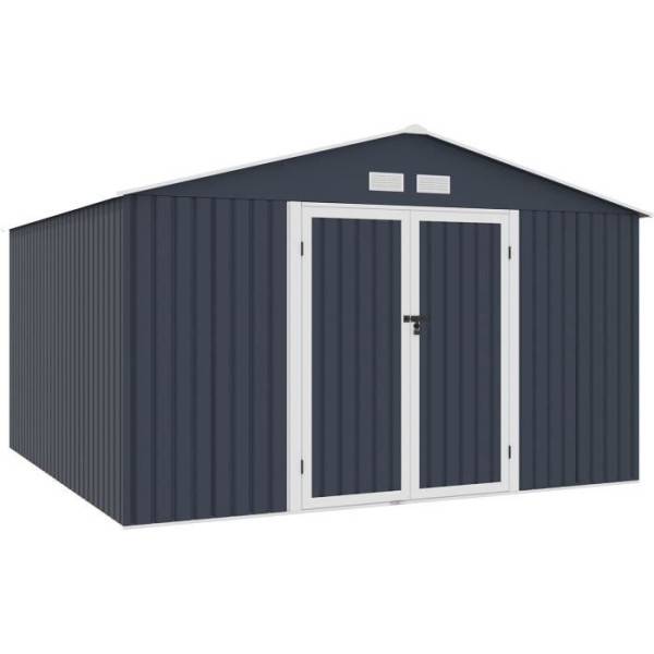 Sans Marque - Abri de jardin en métal 10,85 m2 - 340 x 319 x 210 - LUNEX - Kit d'ancrage inclus, 2 portes battantes - Gris - Image 1