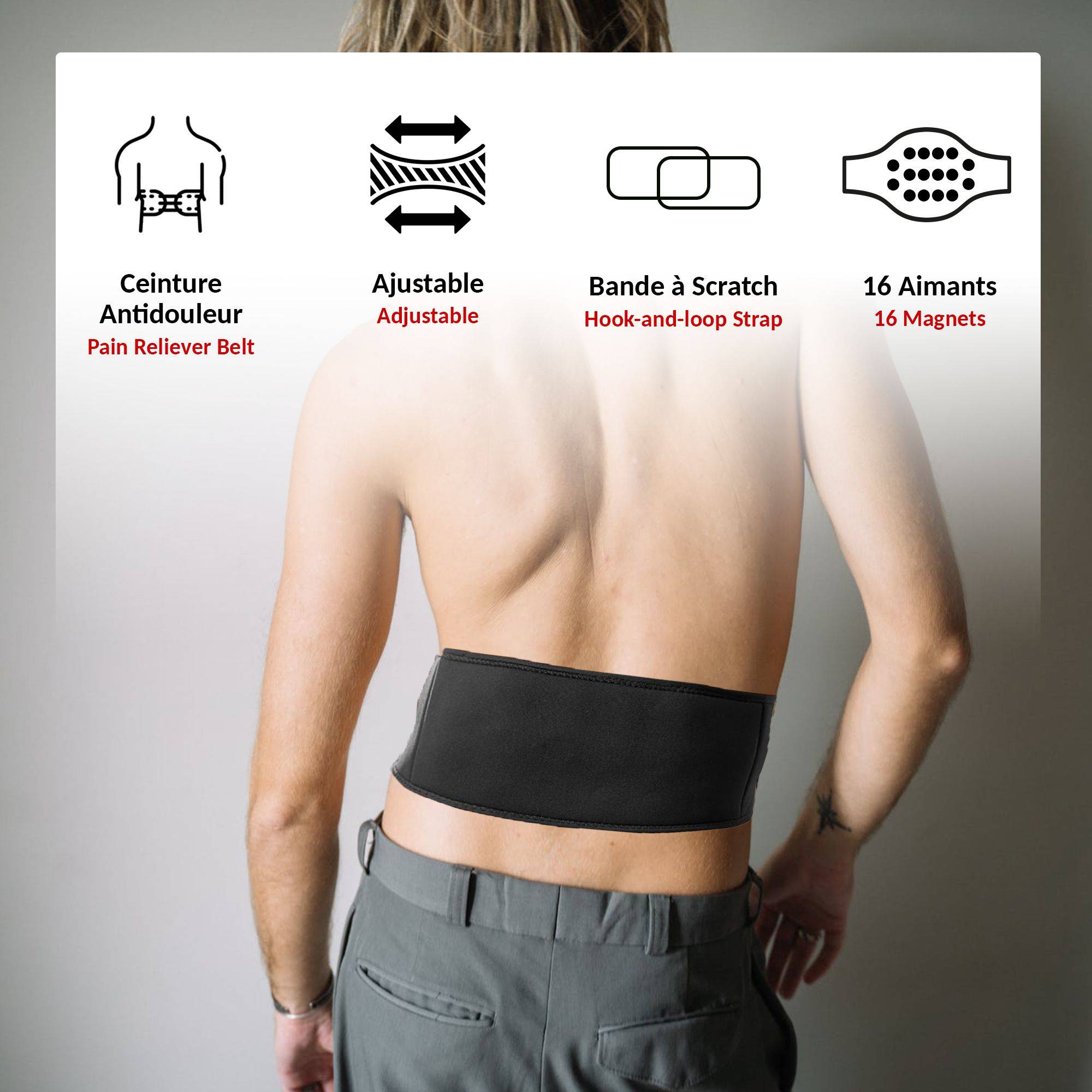 Ceinture Lombaire Magnétique - 15 Aimants de 1000 Gauss - Anti Douleurs - Taille Unique Réglable - Image 3