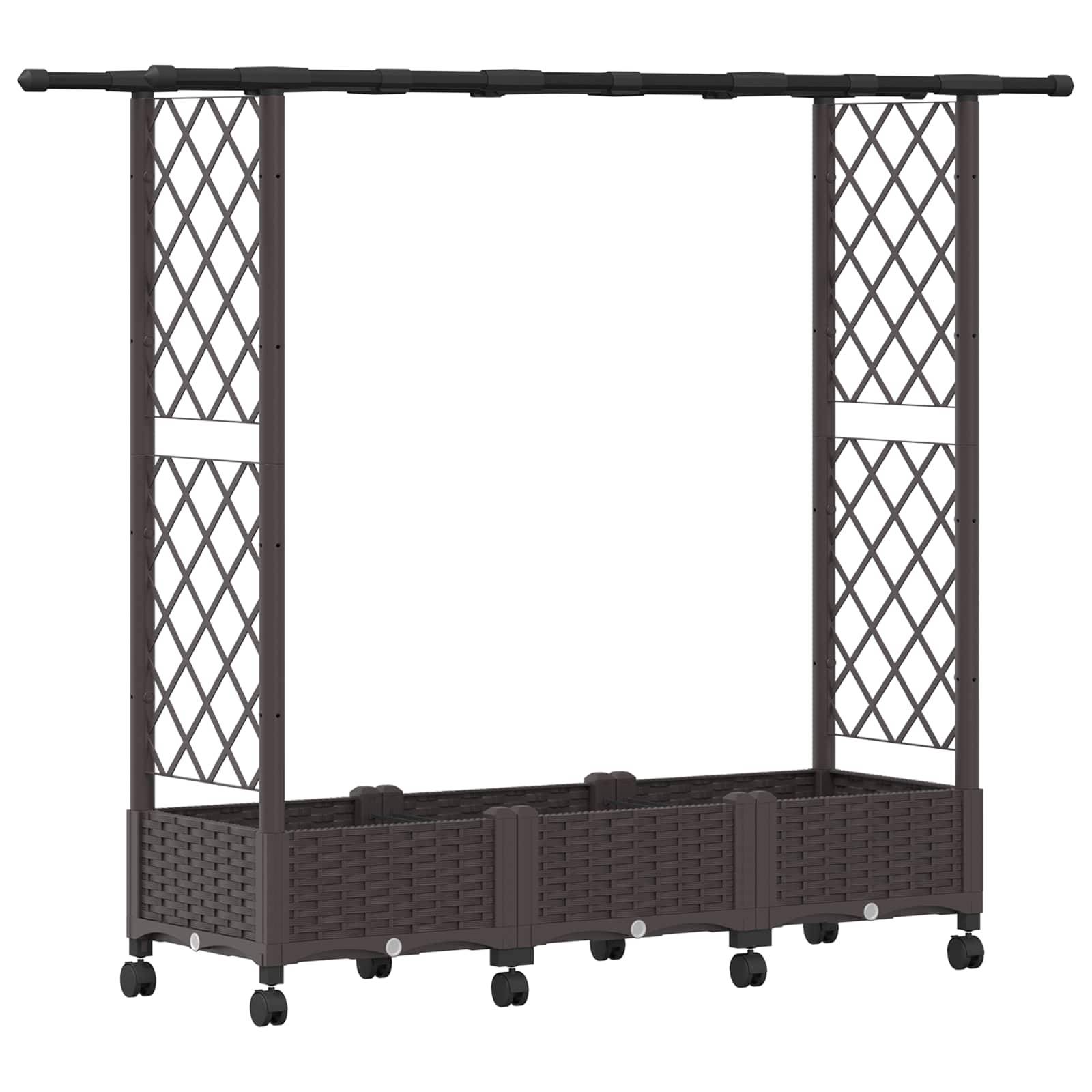Lit surélevé avec treillis toit polypropylène patio terrasse marron 164x40x127cm - ComfortXL Outdoor Living - Image 2