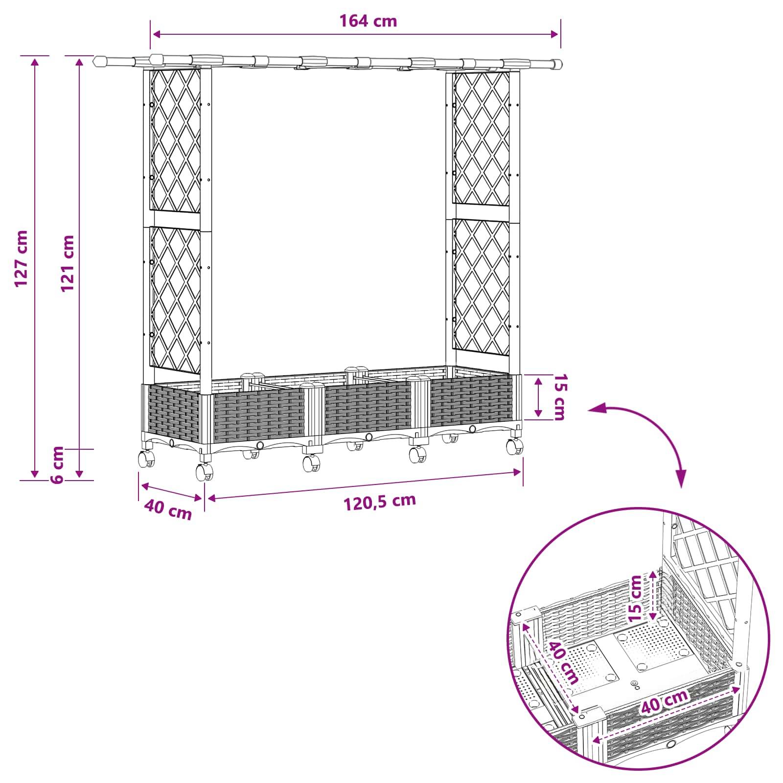 Lit surélevé avec treillis toit polypropylène patio terrasse marron 164x40x127cm - ComfortXL Outdoor Living - Image 9