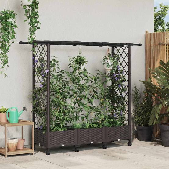 Lit surélevé avec treillis toit polypropylène patio terrasse marron 164x40x127cm - ComfortXL Outdoor Living - Image 1