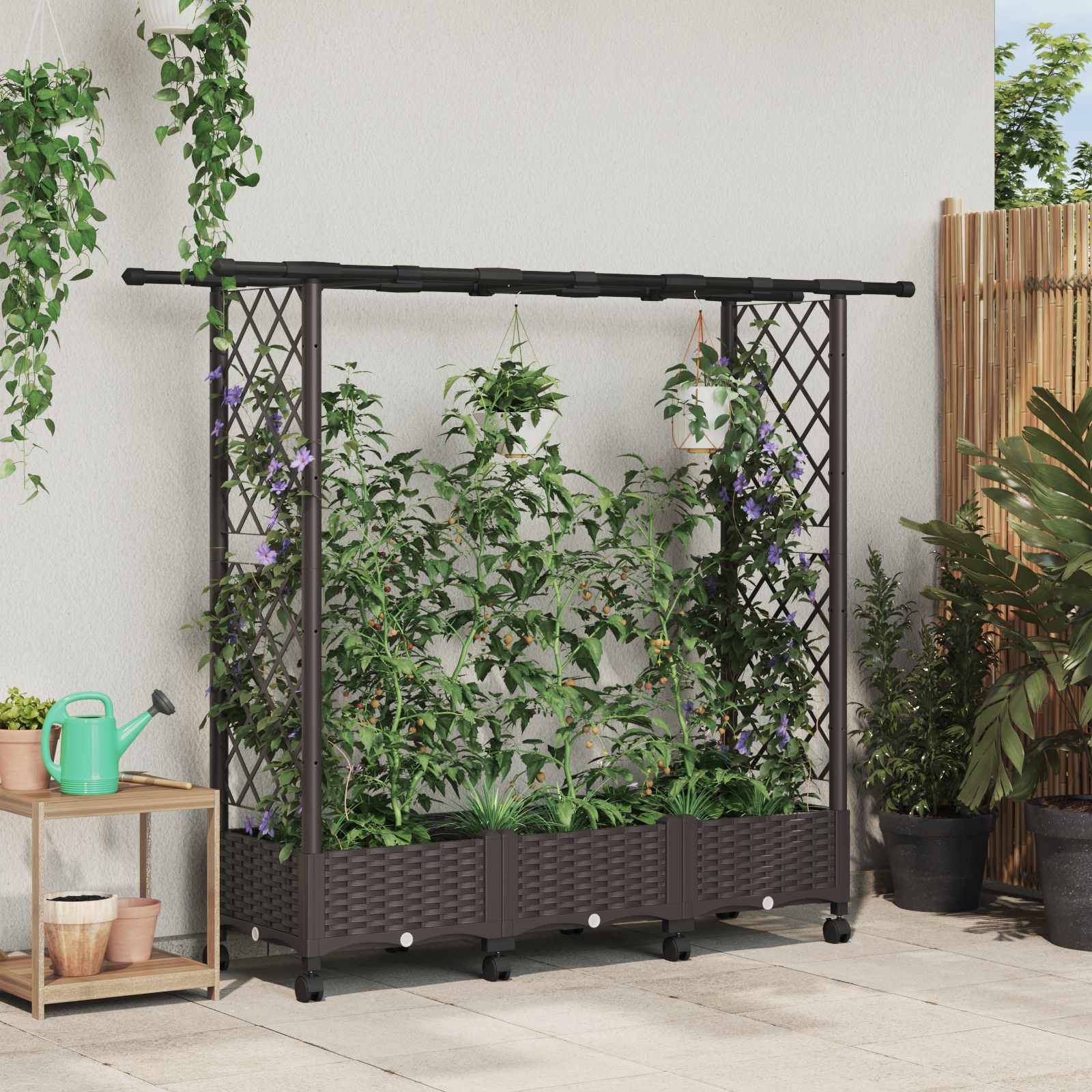 Lit surélevé avec treillis toit polypropylène patio terrasse marron 164x40x127cm - ComfortXL Outdoor Living - Image 1