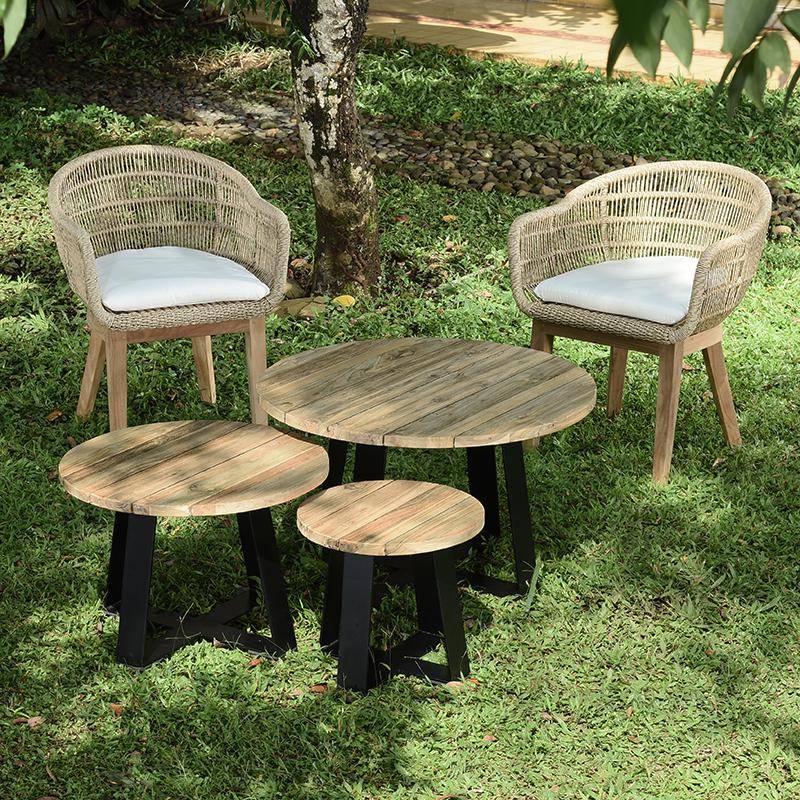 Table basse métal anthracite et teck recyclé D 40 cm Orsay - Gecko Jardin - Image 8