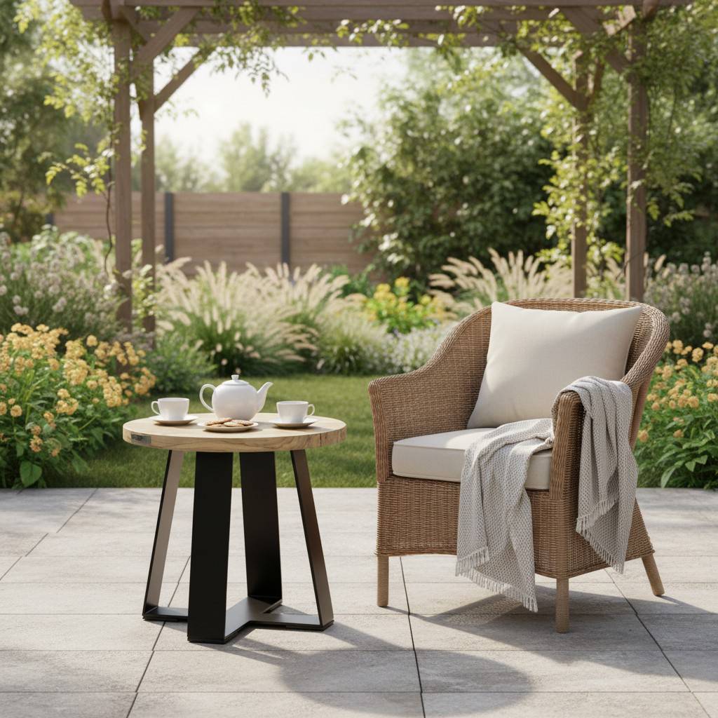 Table basse métal anthracite et teck recyclé D 40 cm Orsay - Gecko Jardin - Image 6