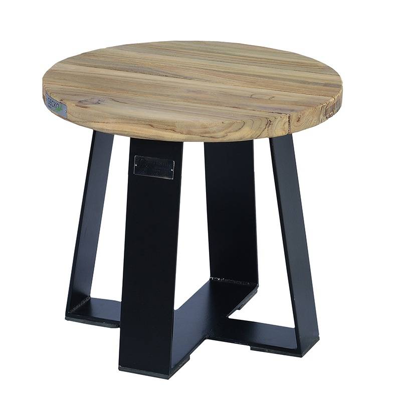Table basse métal anthracite et teck recyclé D 40 cm Orsay - Gecko Jardin - Image 2