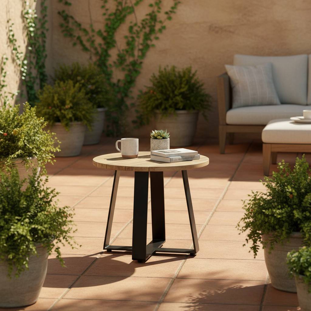 Table basse métal anthracite et teck recyclé D 40 cm Orsay - Gecko Jardin - Image 4