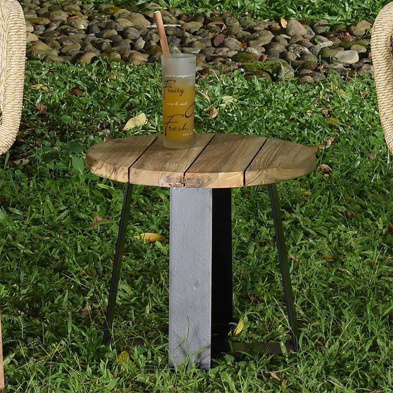 Table basse métal anthracite et teck recyclé D 40 cm Orsay - Gecko Jardin - Image 1
