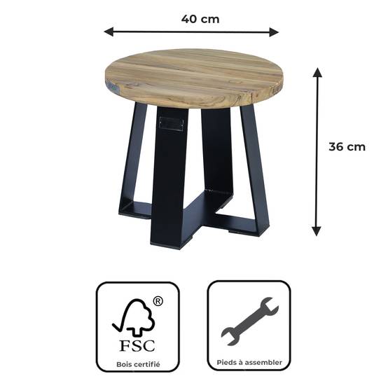Table basse métal anthracite et teck recyclé D 40 cm Orsay - Gecko Jardin - Image 9