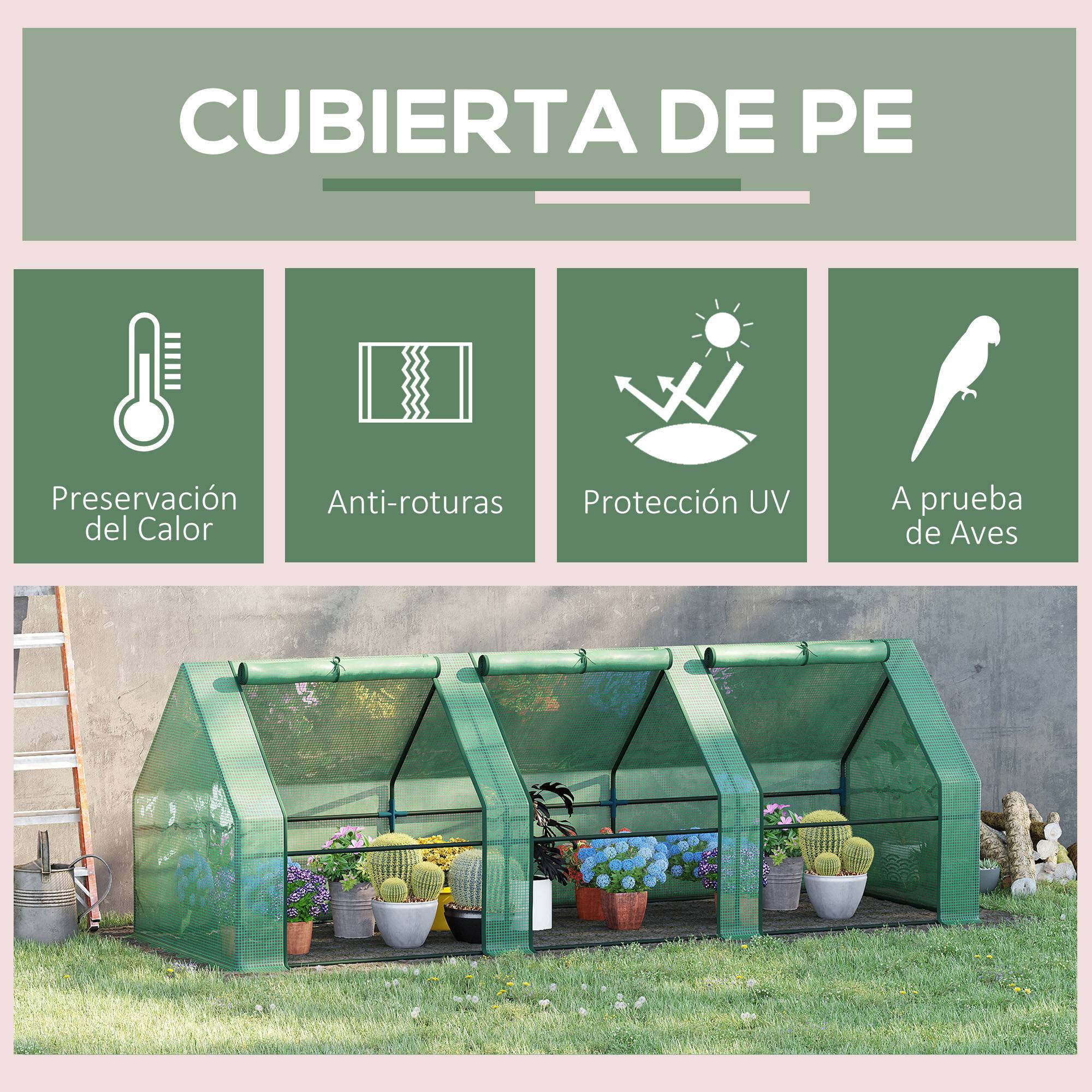 Serre de Jardin 270 x 90 x 90 cm avec 3 Fenêtres, Structure Acier et Bâche PE 140 g/m², pour Plantes, Tomates et Légumes - Image 6