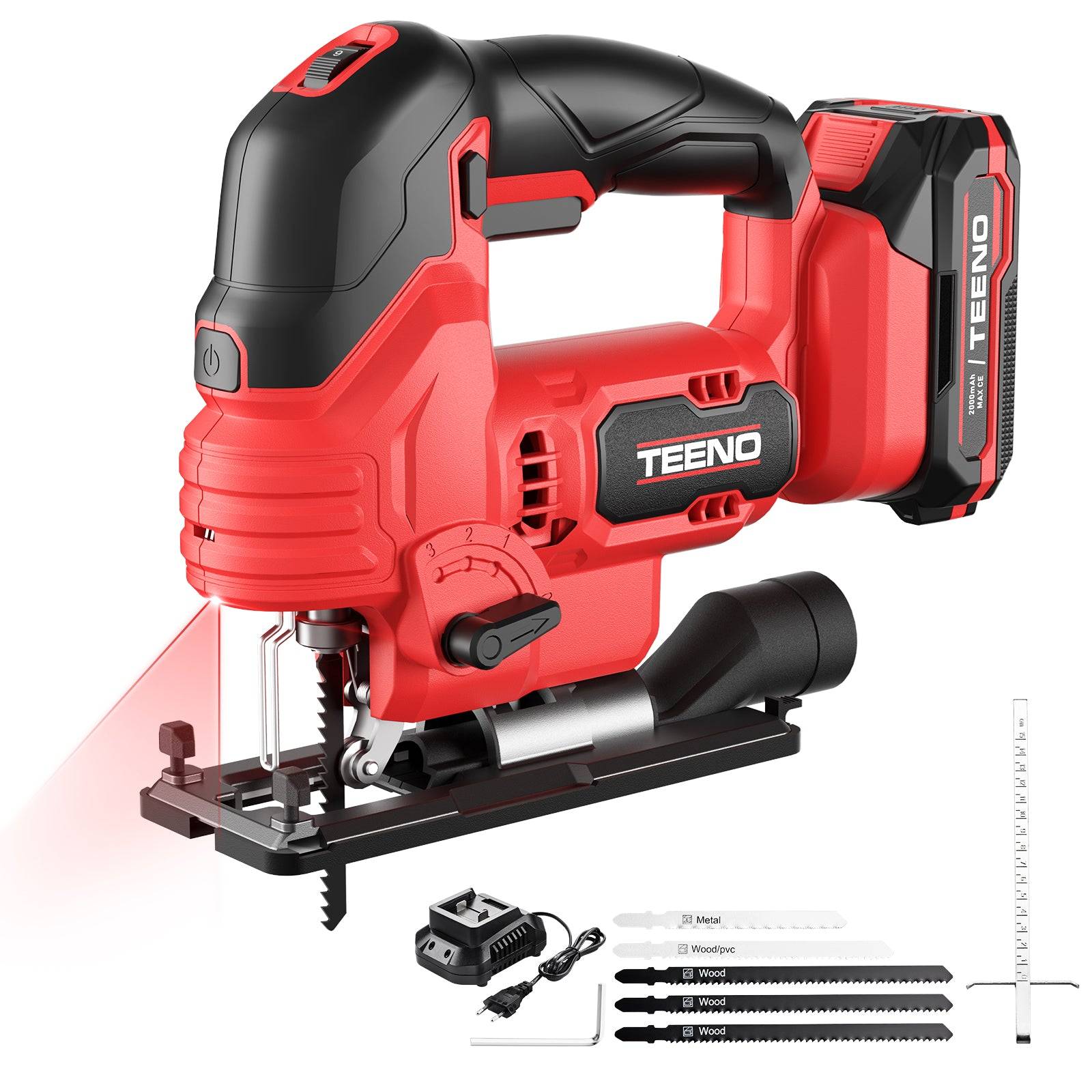 Teeno - Scie Sauteuse Sans Fil pour Batterie Makita 20 V Une Batterie, 4.0 Ah, 800-3000 SPM,5 lames, Inclinaison ± 45°, 6 vitesses - Image 1