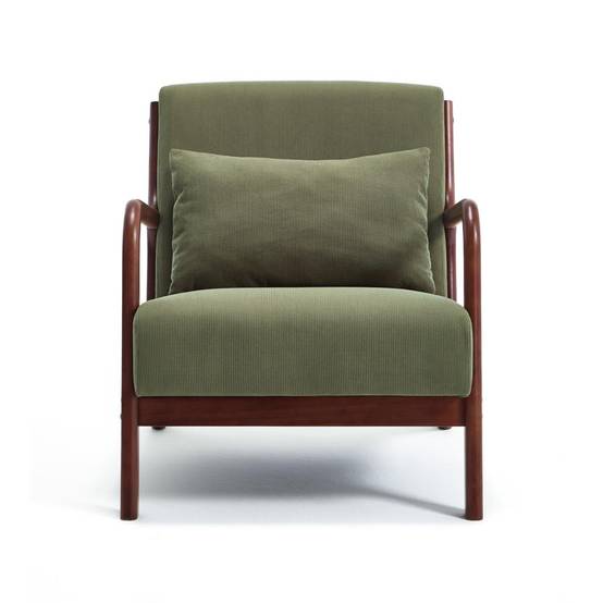Sicaan Fauteuil scandinave vintage MARIE velours côtelé kaki et bois finition noyer - Image 7