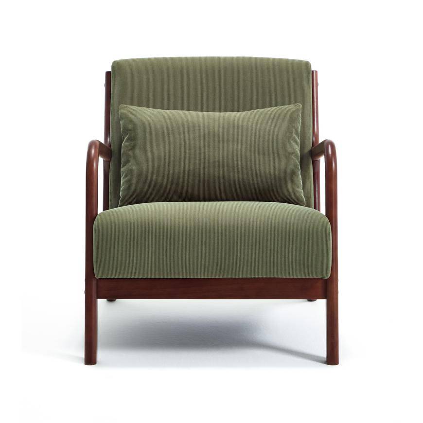 Sicaan Fauteuil scandinave vintage MARIE velours côtelé kaki et bois finition noyer - Image 7