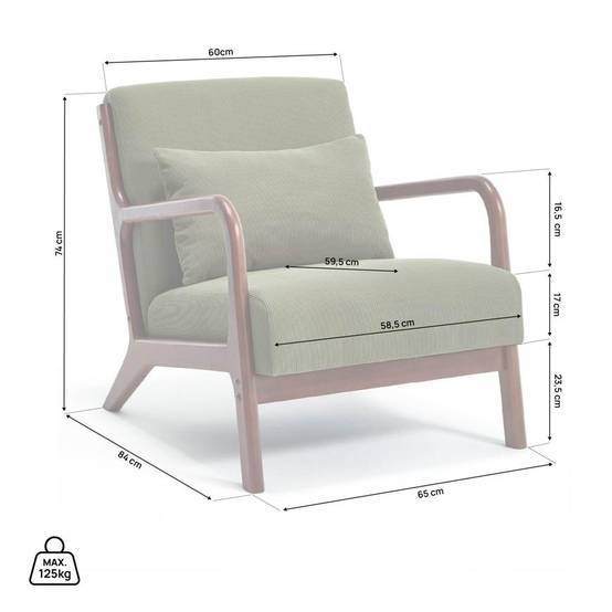 Sicaan Fauteuil scandinave vintage MARIE velours côtelé kaki et bois finition noyer - Image 2