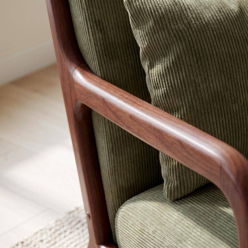 Sicaan Fauteuil scandinave vintage MARIE velours côtelé kaki et bois finition noyer - Image 6
