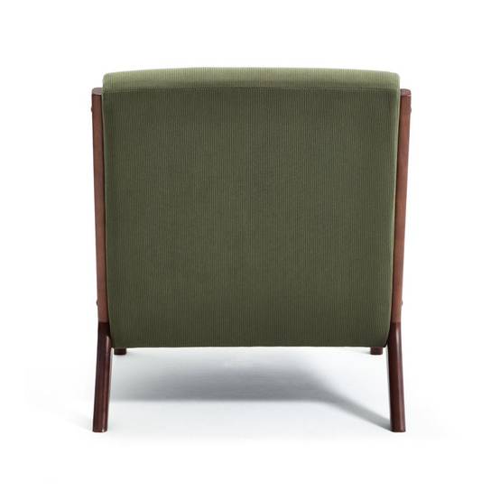 Sicaan Fauteuil scandinave vintage MARIE velours côtelé kaki et bois finition noyer - Image 5