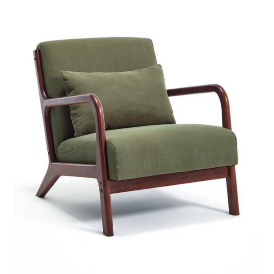 Sicaan Fauteuil scandinave vintage MARIE velours côtelé kaki et bois finition noyer - Image 3