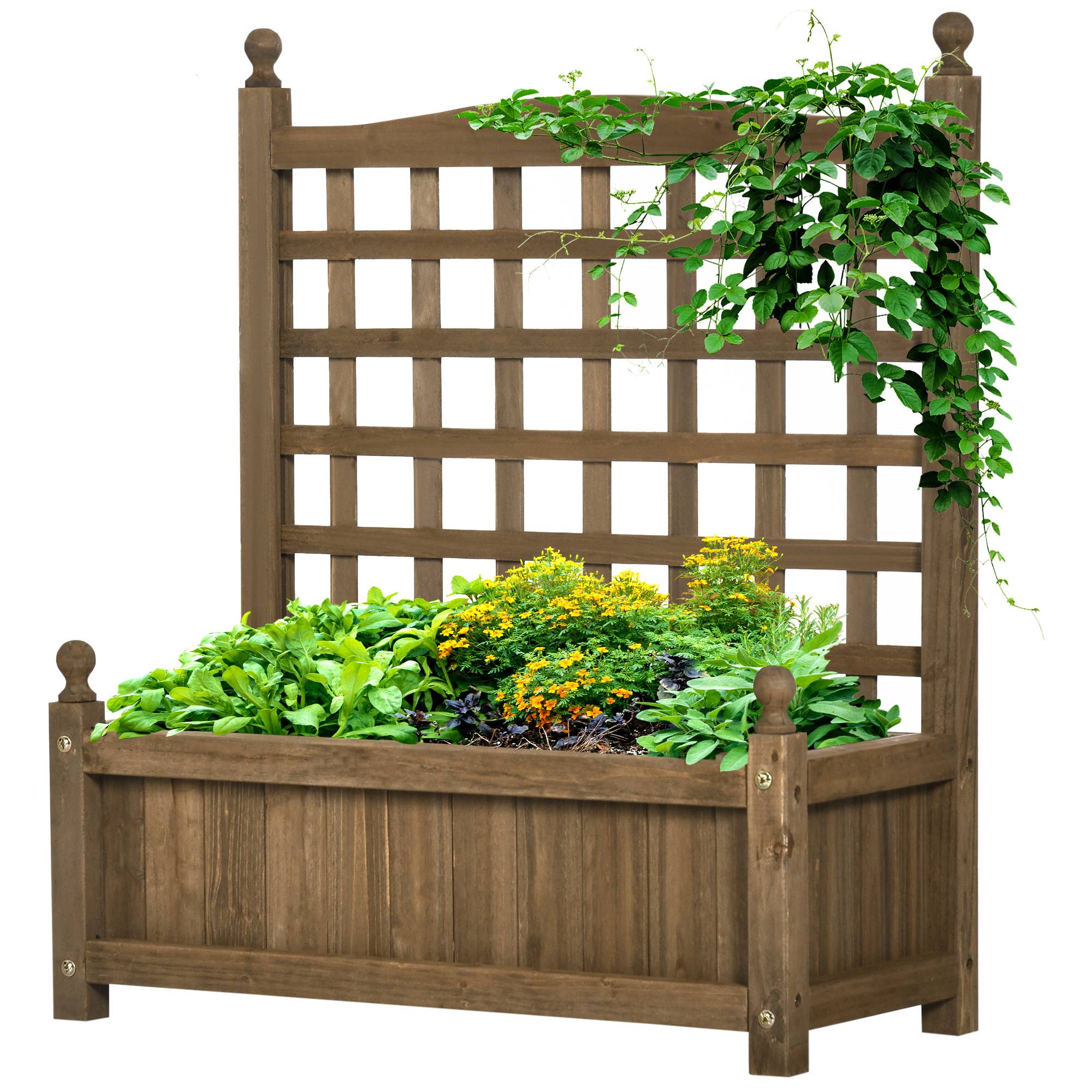 Sans Marque - Jardinière avec treillis bac à fleurs jardinière sur pied 64 x 28 x 75 cm inserts d'irrigation bois massif - Image 2