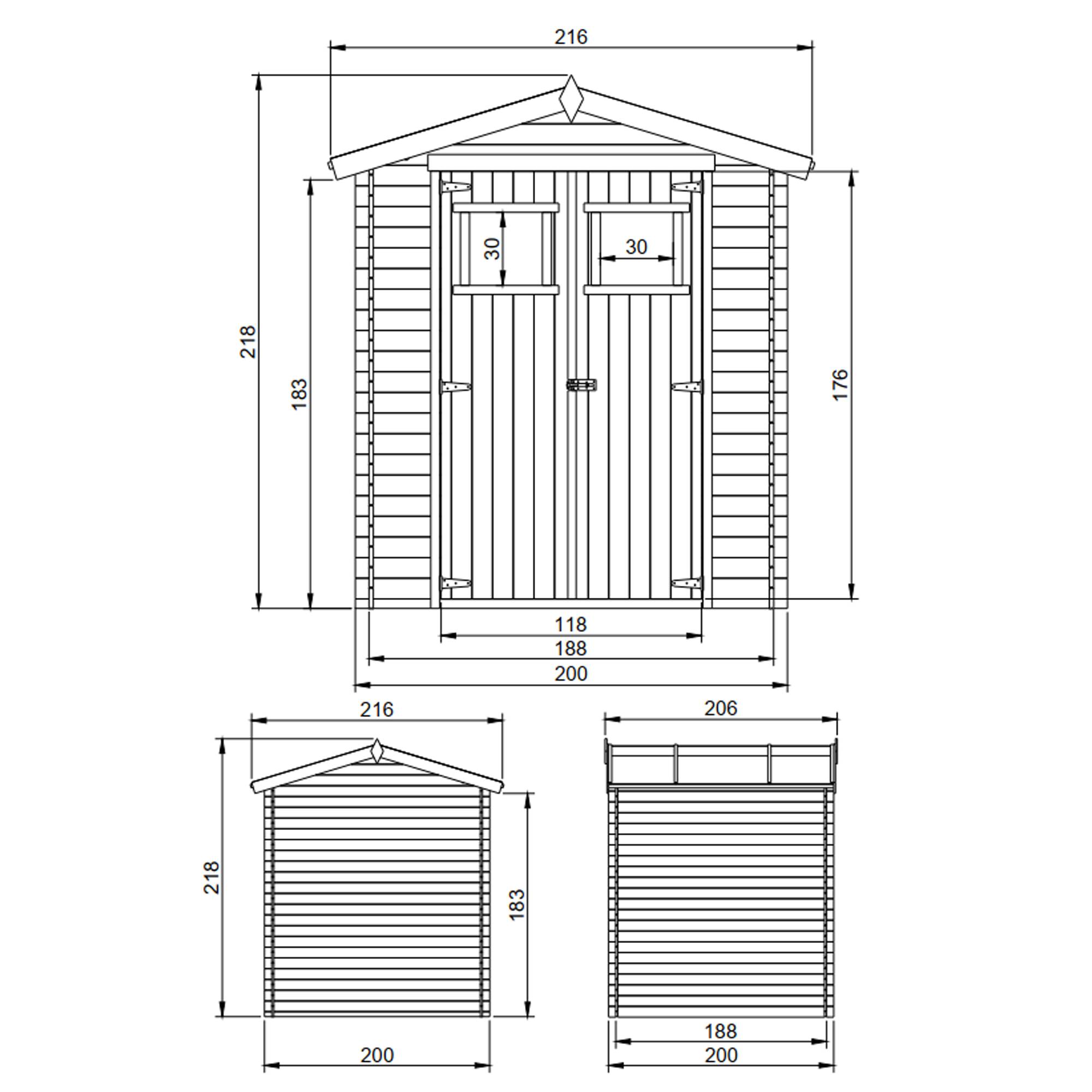 Timbela - Abri de jardin en bois I216xL206xH218 cm/ 3.53 m² avec sol traité - Petit abri à outils, Local à vélos - 19 mm d’épaisseur - Timbela M343+M343G - Image 5