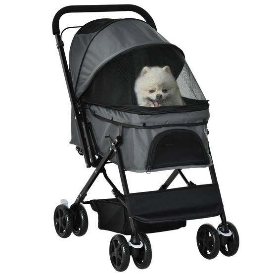 Poussette pour chien animaux de compagnie pliable 4 roues EVA guidon réglable panier 76,5 x 52 x 95 cm - Image 1