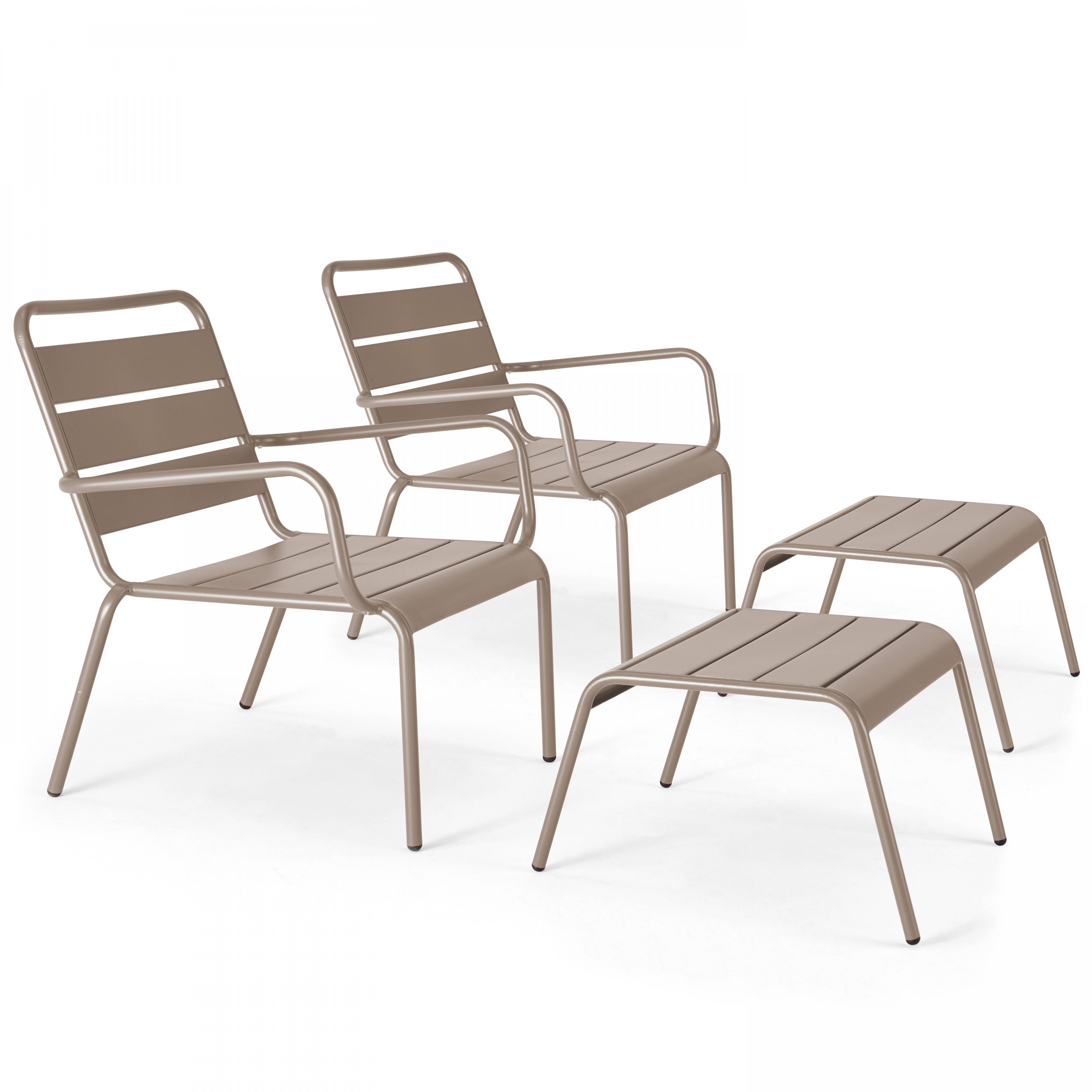 Oviala - Lot de 2 fauteuils relax avec repose-pieds en métal taupe Palavas - Oviala - Image 1