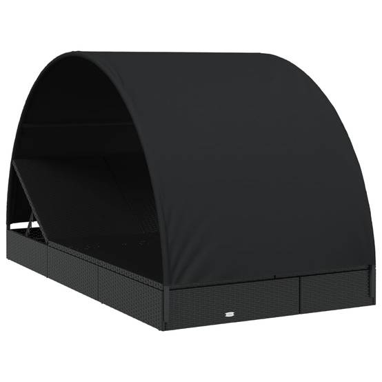 Helloshop26 - Transat chaise longue bain de soleil 2 places avec toit rond noir 211x112x140 cm - Image 2