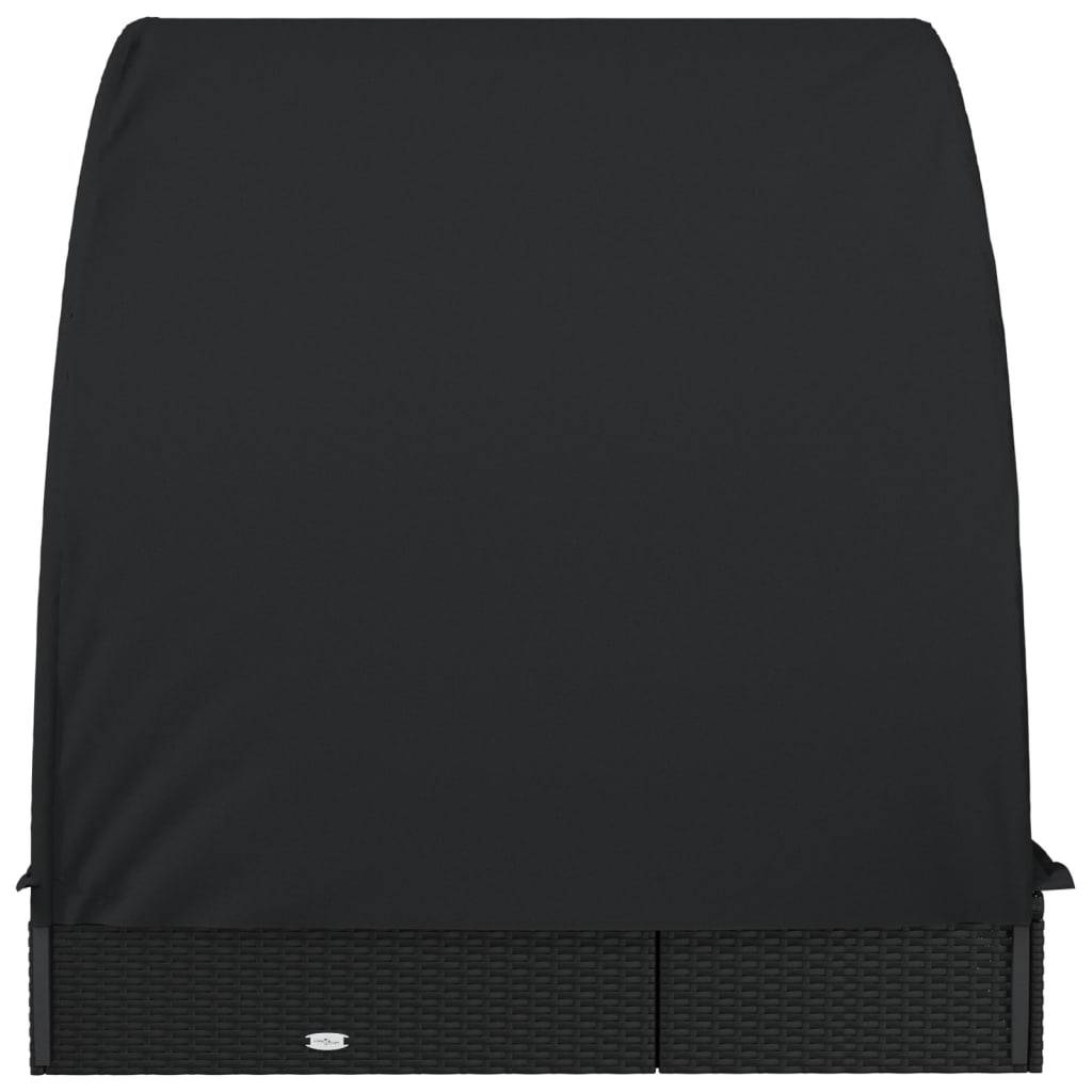 Helloshop26 - Transat chaise longue bain de soleil 2 places avec toit rond noir 211x112x140 cm - Image 5