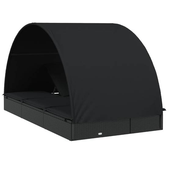 Helloshop26 - Transat chaise longue bain de soleil 2 places avec toit rond noir 211x112x140 cm - Image 6