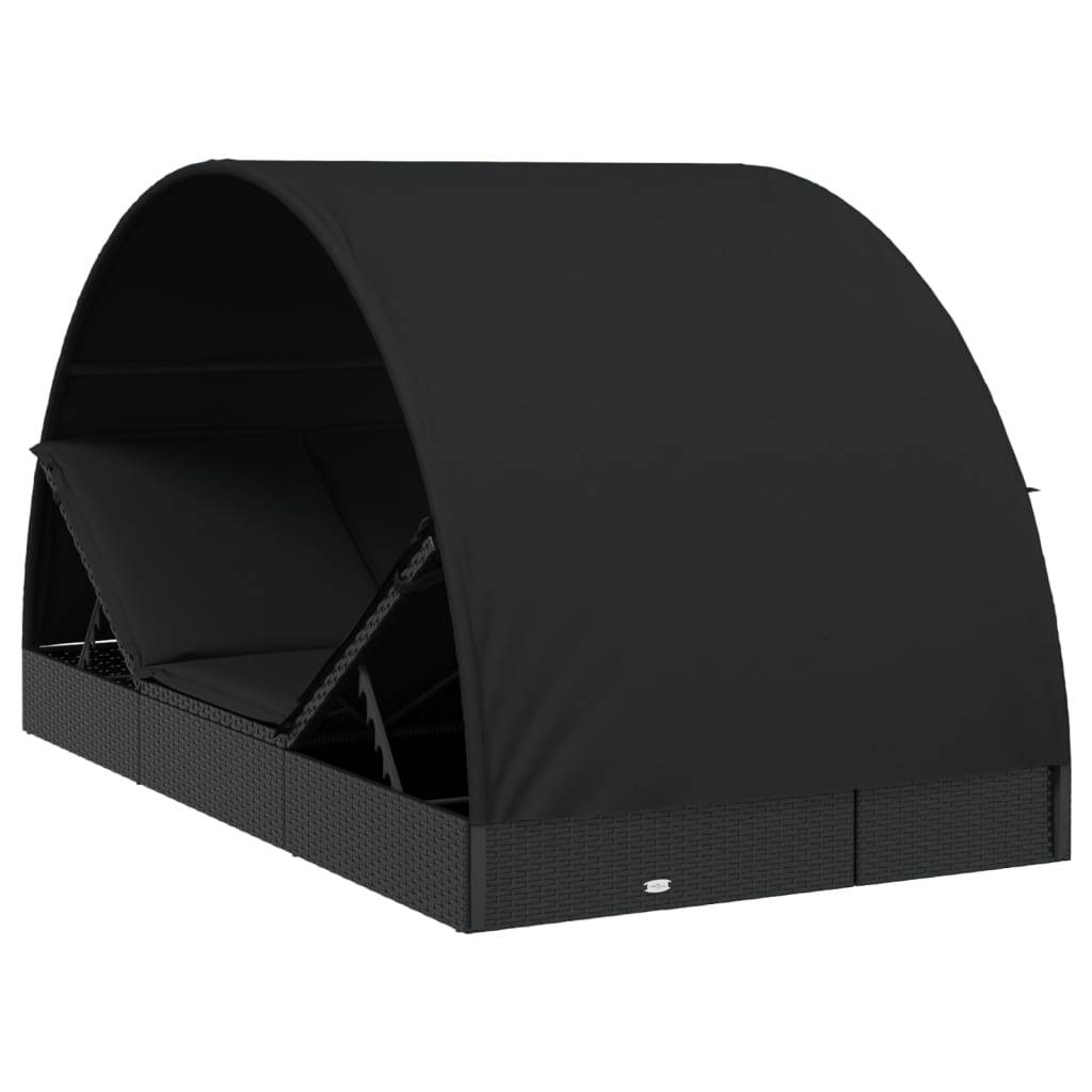 Helloshop26 - Transat chaise longue bain de soleil 2 places avec toit rond noir 211x112x140 cm - Image 7