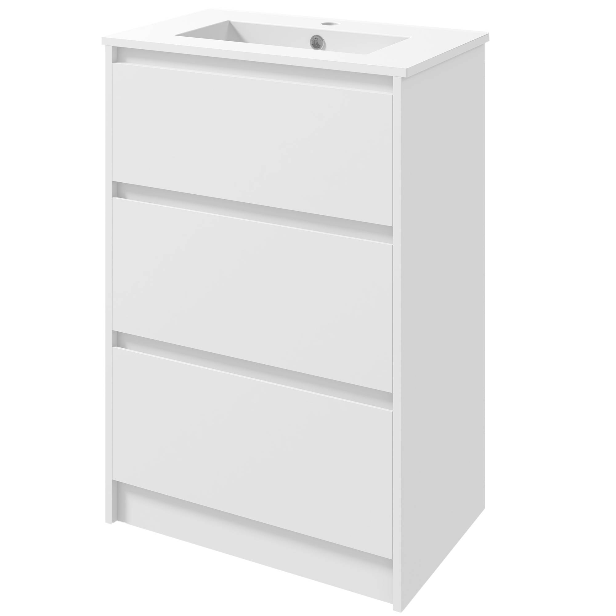 Sans Marque - Meuble vasque salle bain lavabo meuble salle bain lavabo céramique synthétique 2 tiroirs 61x37x88 cm blanc brillant - Image 2