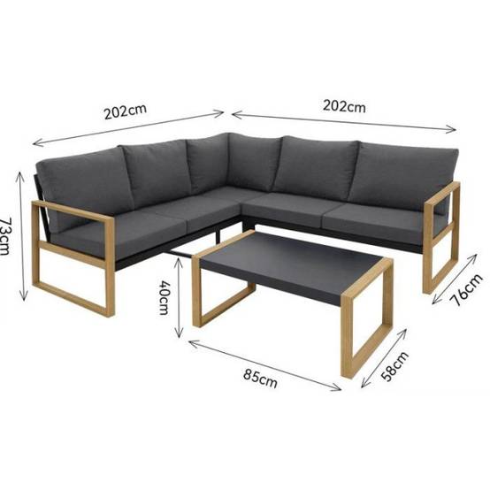 Salon de jardin d'angle - Aluminium effet bois - PUERTOCOR - 5 personnes + table basse - Image 5