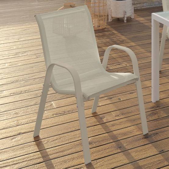 Lot de 6 chaises de jardin LYMA métal et textilène empilables beige - Image 1