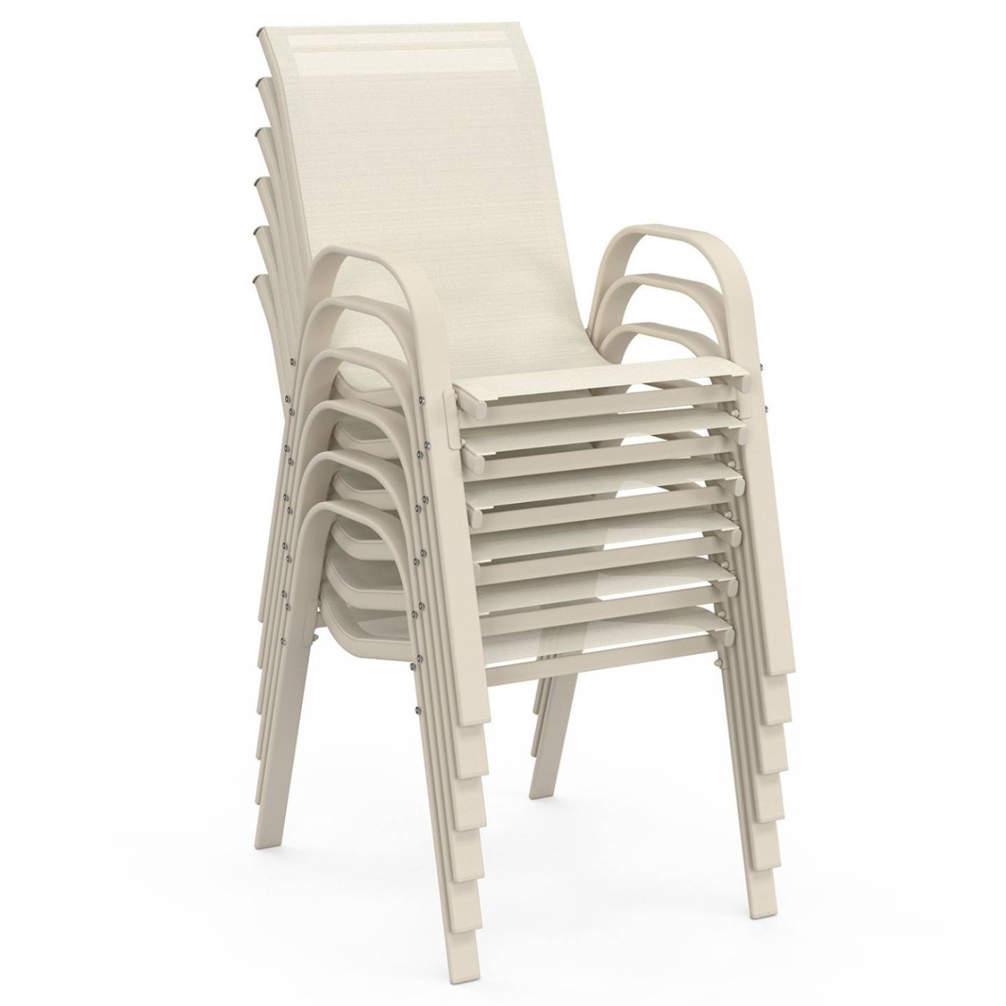 Lot de 6 chaises de jardin LYMA métal et textilène empilables beige - Image 4