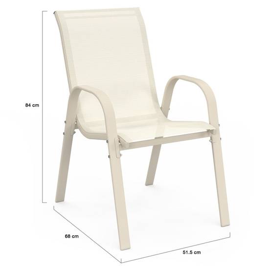 Lot de 6 chaises de jardin LYMA métal et textilène empilables beige - Image 6