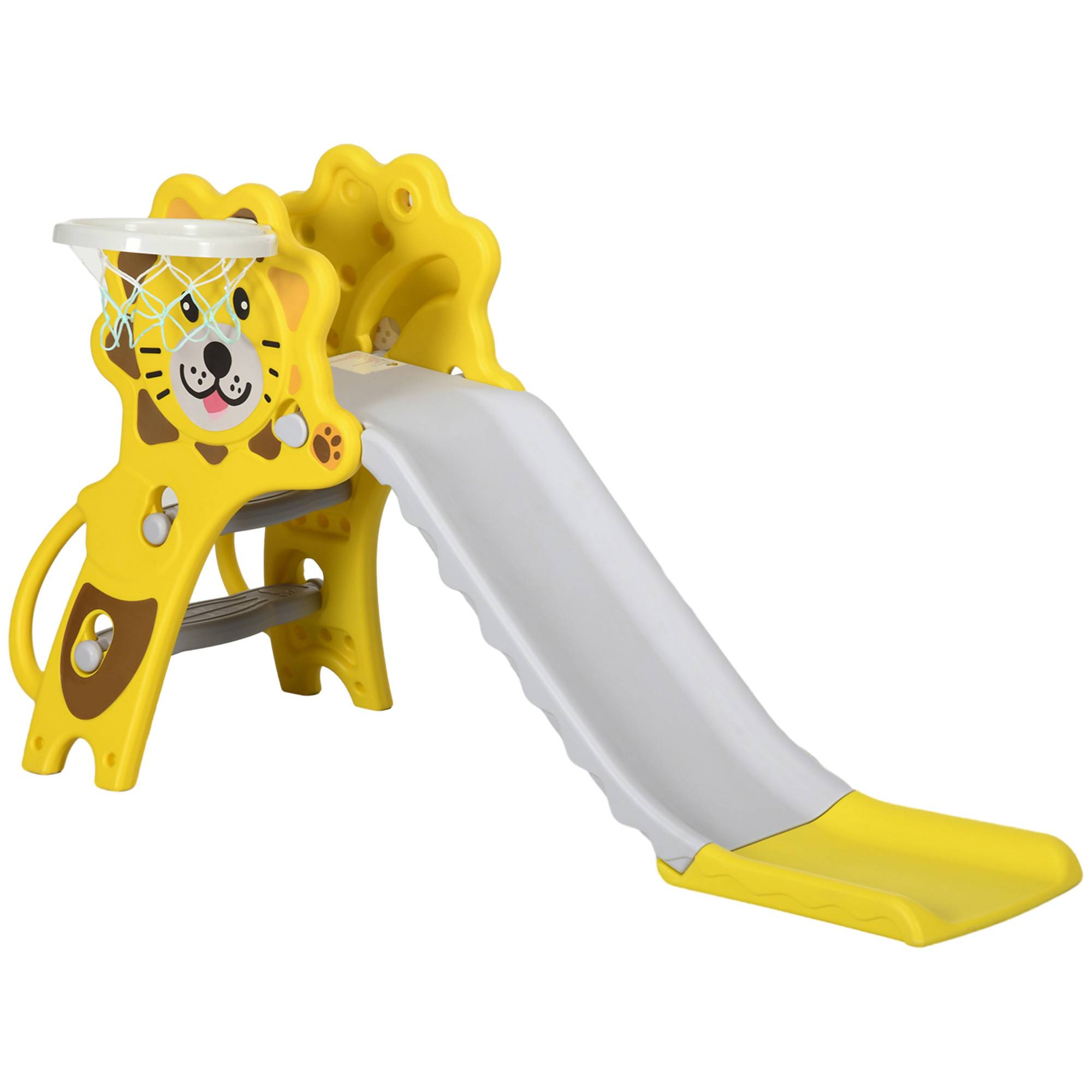Toboggan pour enfants de 18 à 36 mois avec panier de basket latéral, coloris EPS, 131 x 50 x 74 cm, jaune et gris - Image 1
