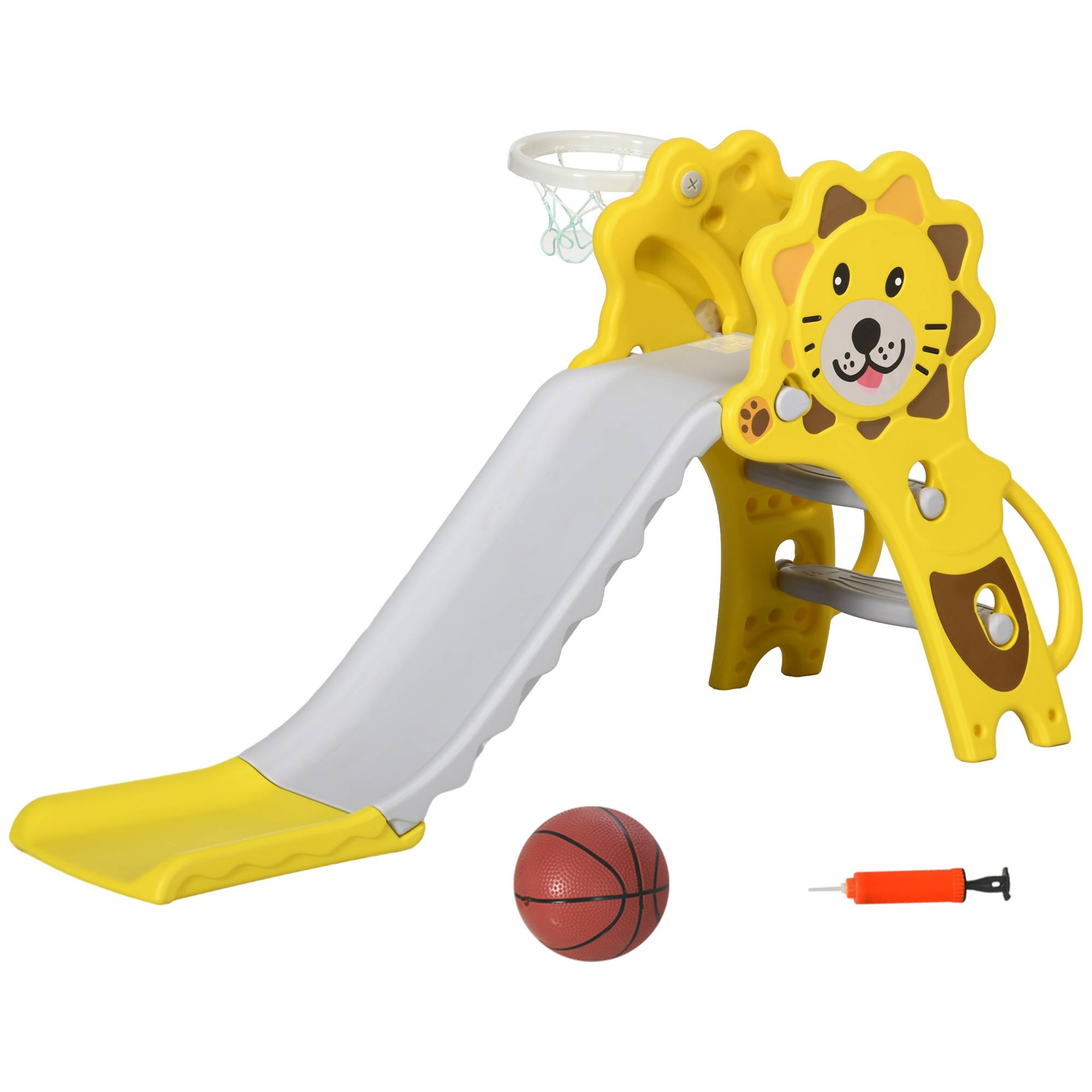 Toboggan pour enfants de 18 à 36 mois avec panier de basket latéral, coloris EPS, 131 x 50 x 74 cm, jaune et gris - Image 2