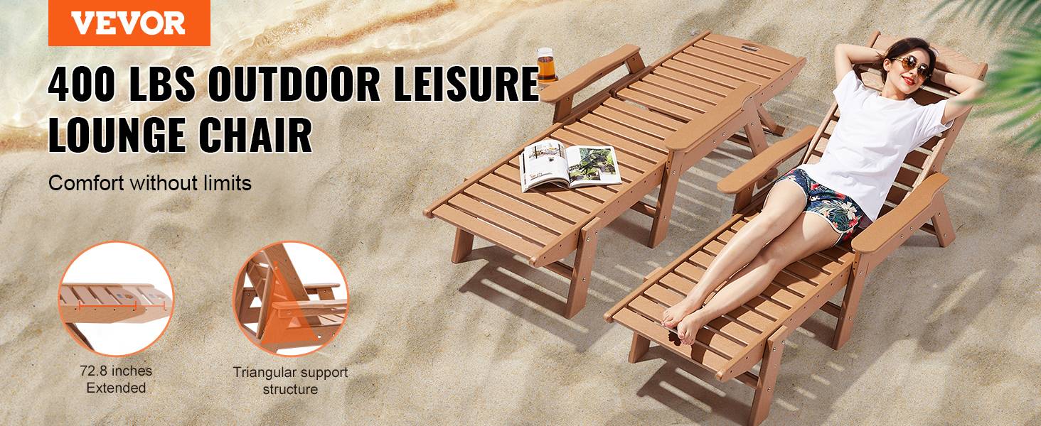 Vevor - VEVOR Bain de Soleil Chaise Longue Jardin Dossier Réglable Charge 181 kg Marron - Image 9