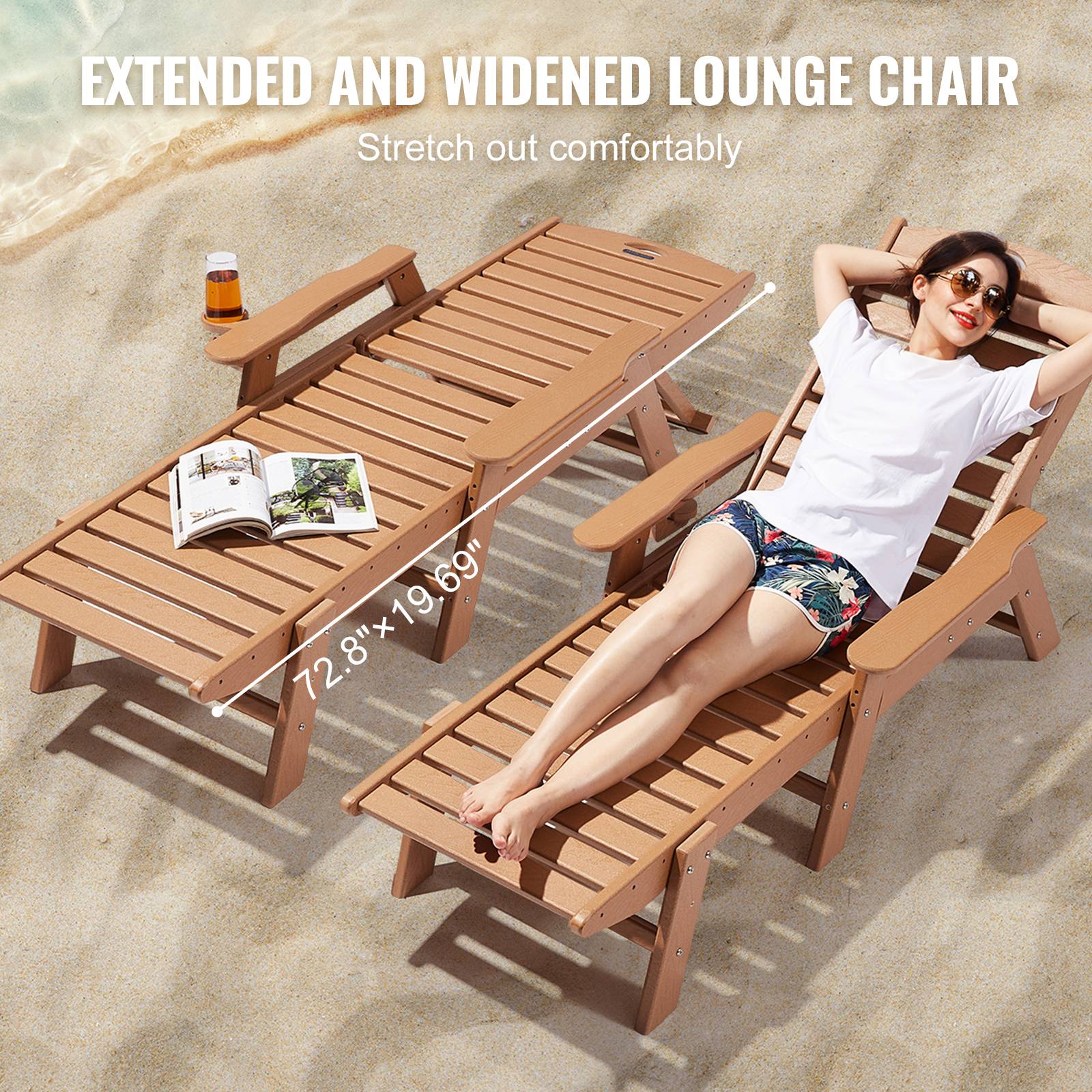 Vevor - VEVOR Bain de Soleil Chaise Longue Jardin Dossier Réglable Charge 181 kg Marron - Image 5