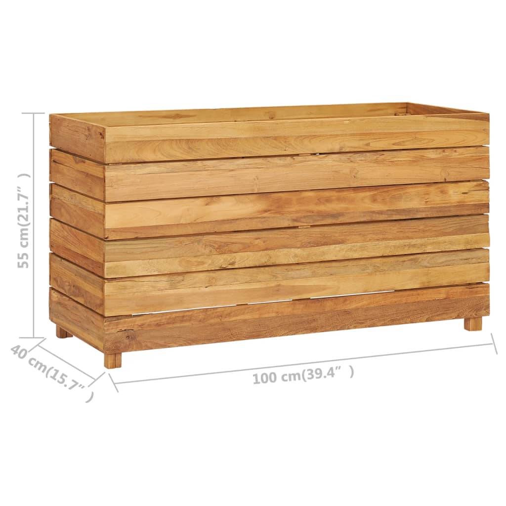 Lit surélevé jardinière 100 x 40 x 55 cm bois de teck recyclé et acier - Image 7