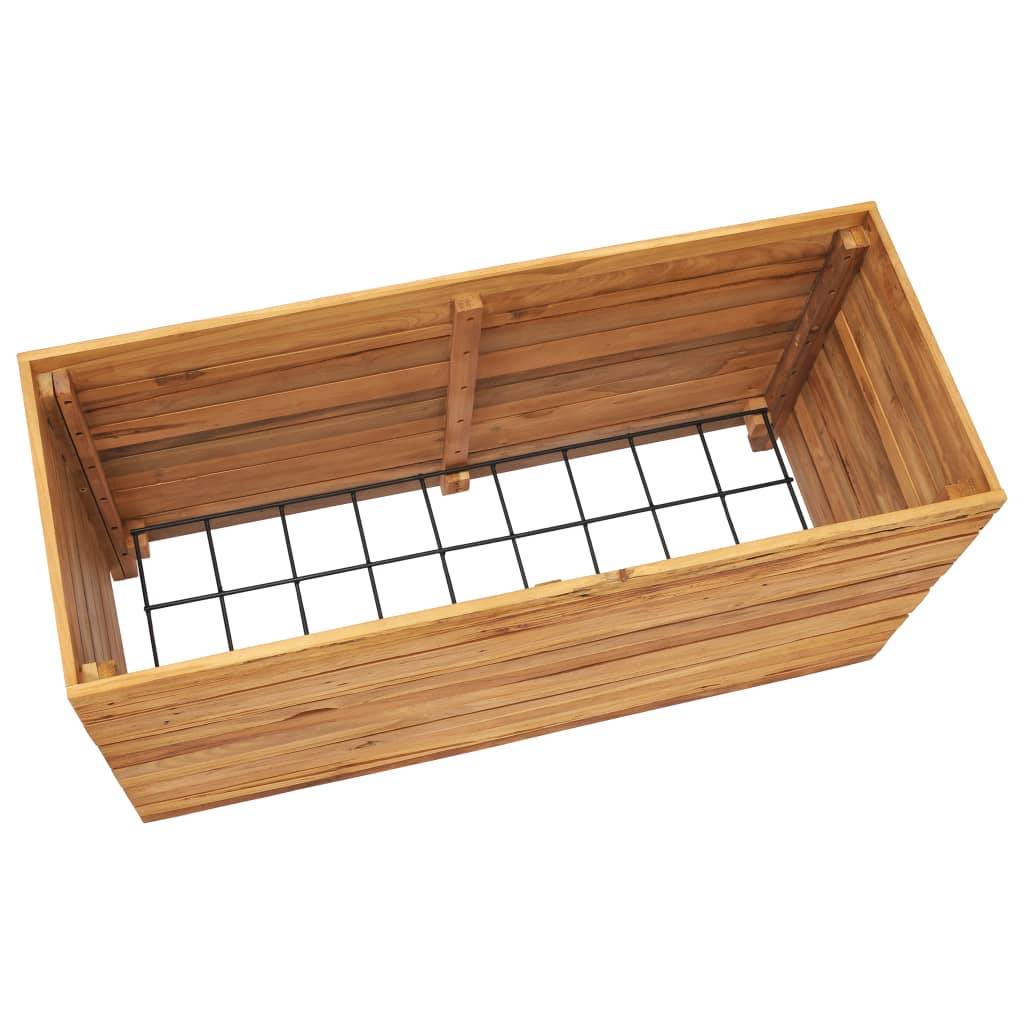 Lit surélevé jardinière 100 x 40 x 55 cm bois de teck recyclé et acier - Image 4