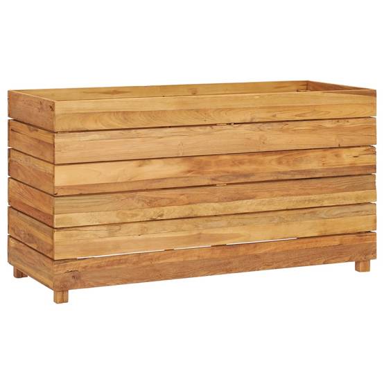 Lit surélevé jardinière 100 x 40 x 55 cm bois de teck recyclé et acier - Image 1