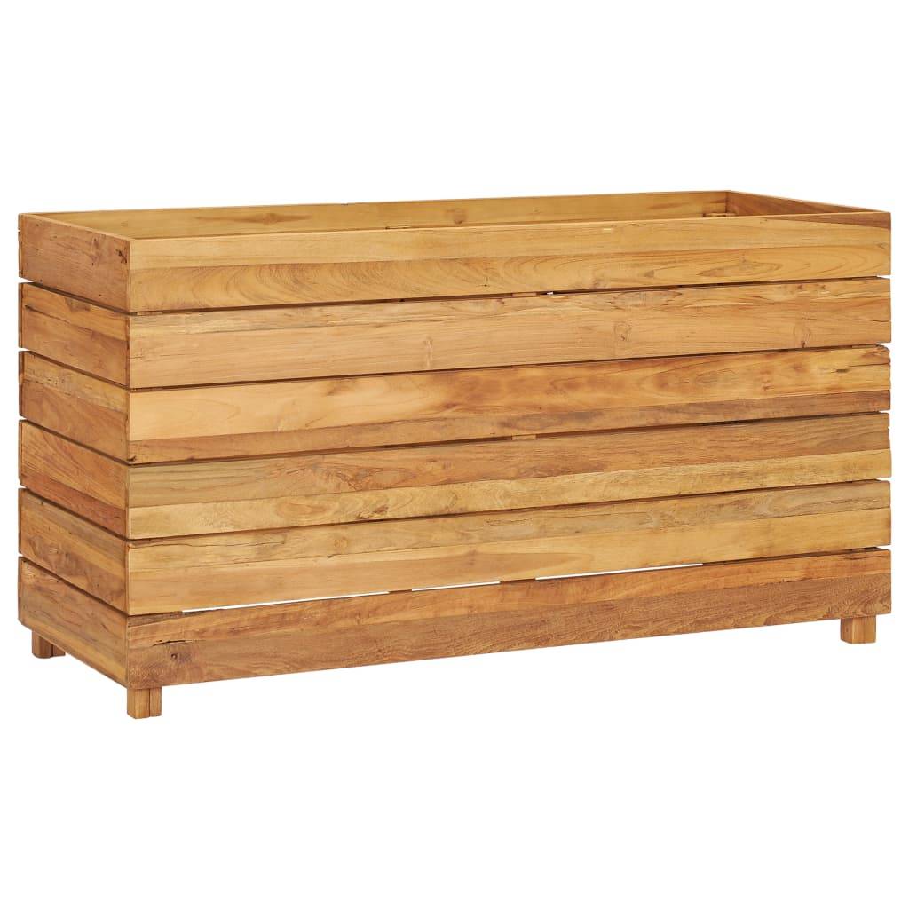 Lit surélevé jardinière 100 x 40 x 55 cm bois de teck recyclé et acier - Image 1