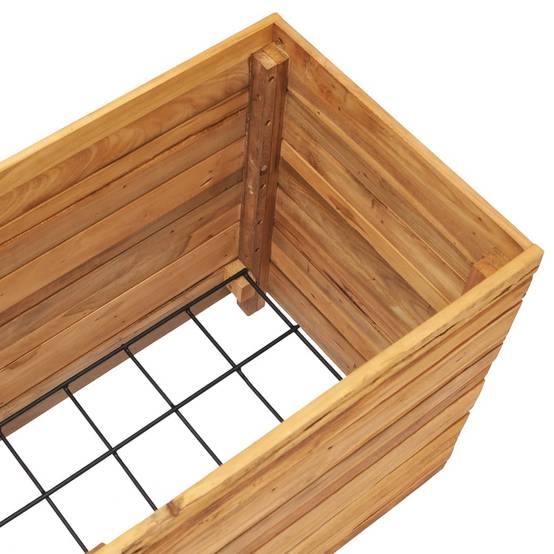 Lit surélevé jardinière 100 x 40 x 55 cm bois de teck recyclé et acier - Image 5