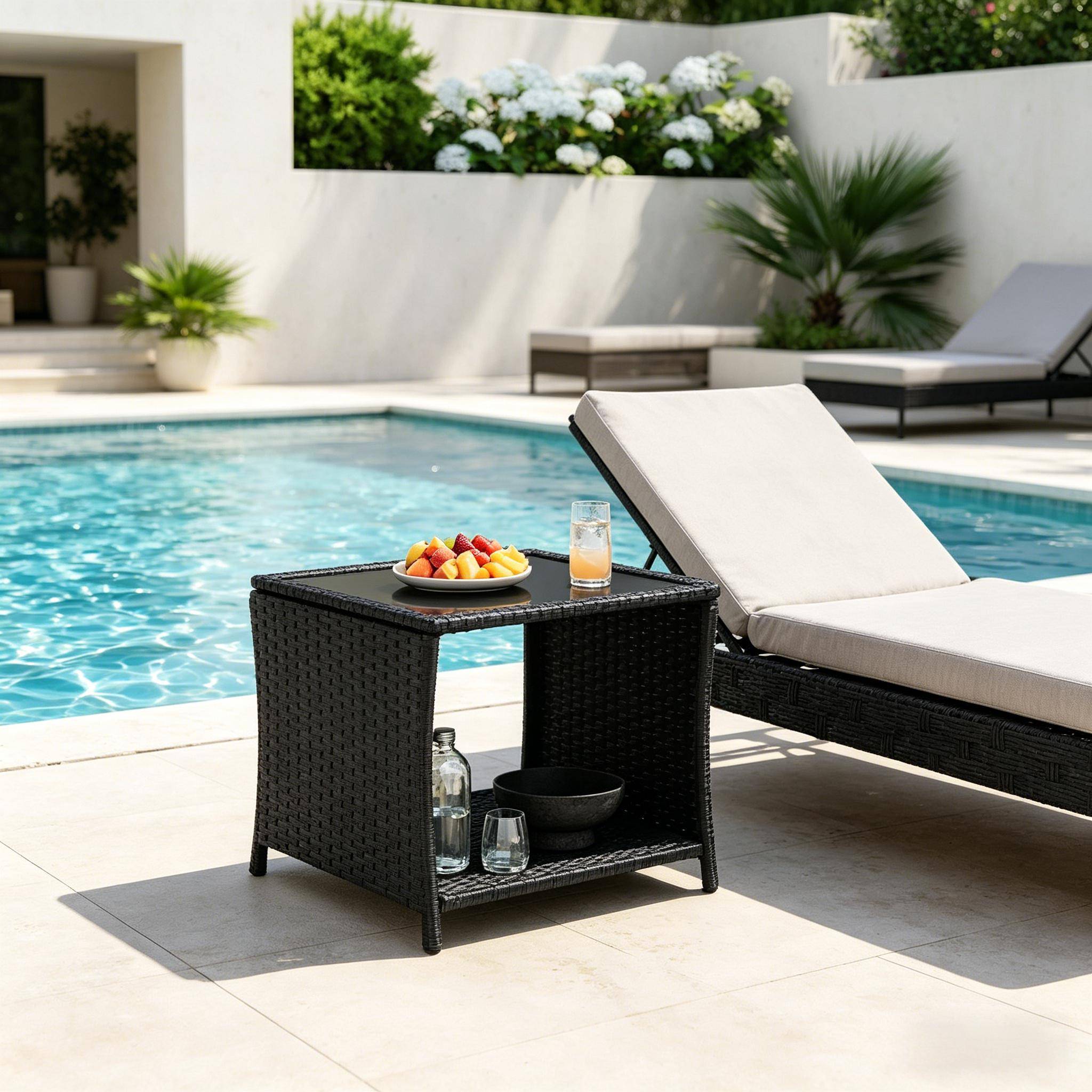 Petite table d'appoint rotin avec espace rangement, terrasse et salon - Image 1