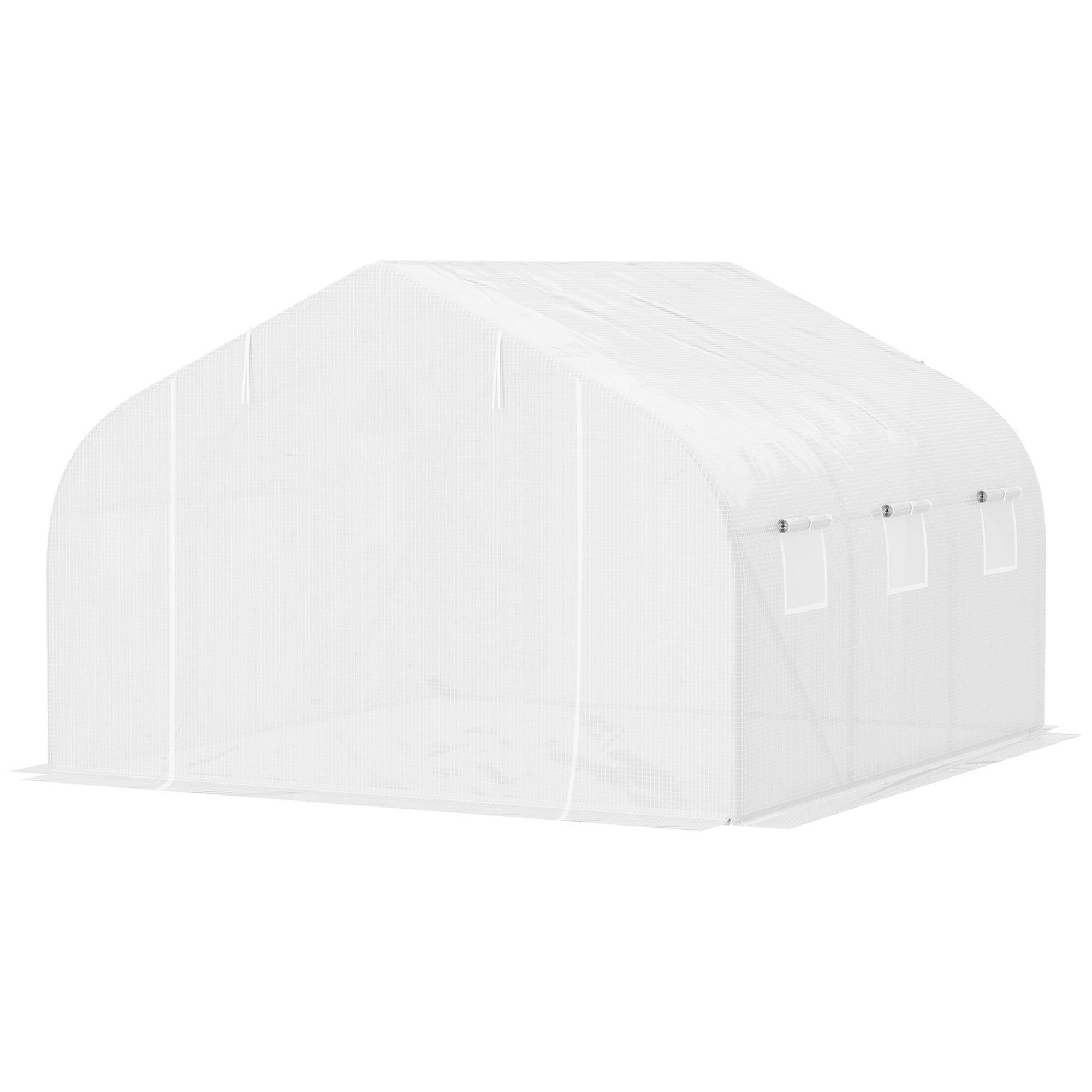 Serre Tunnel de Jardin 13,35 m² dim. 4,5L x 3l x 2H m Porte + 6 fenêtres enroulables Acier galvanisé bâche PE Haute densité Blanc - Image 2
