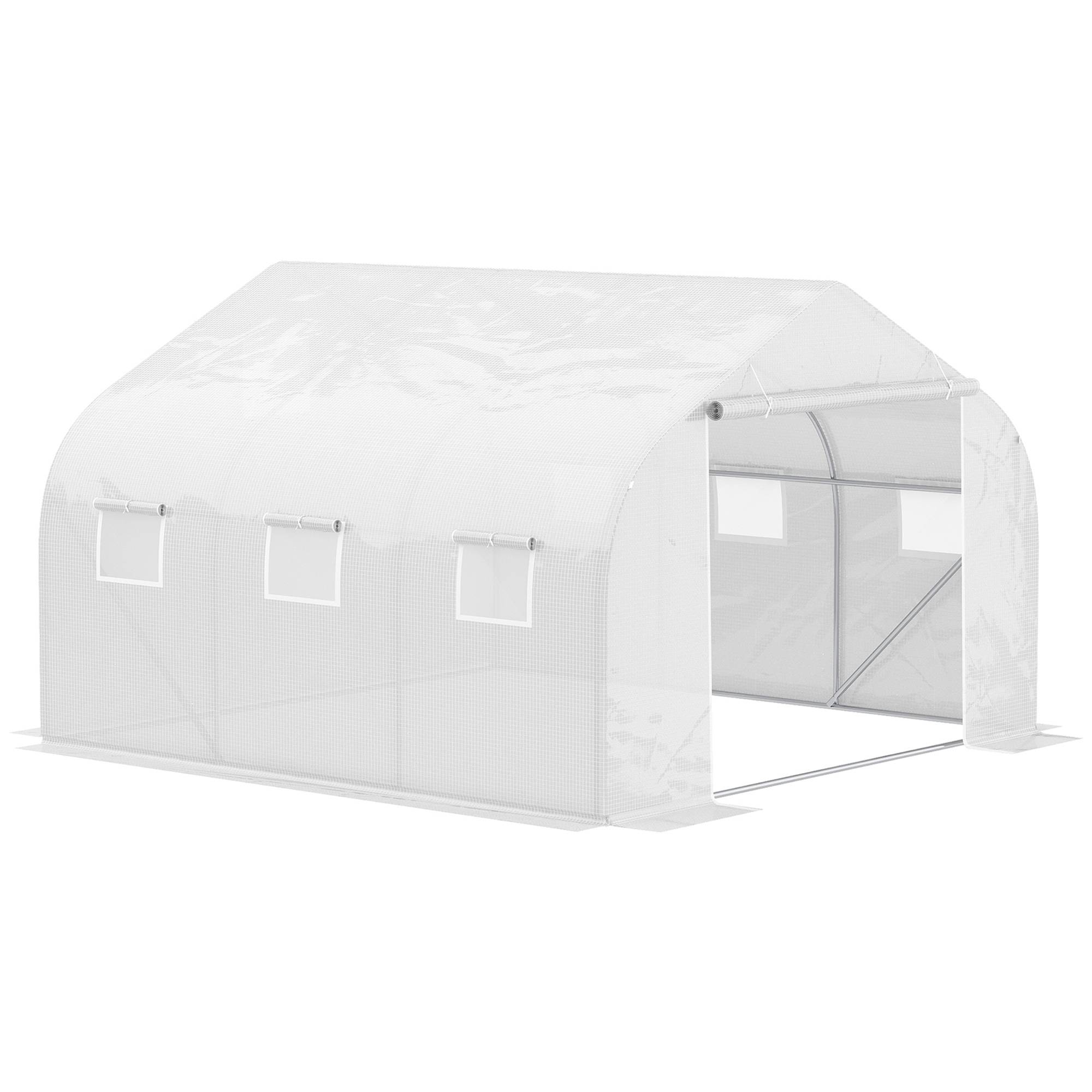 Serre Tunnel de Jardin 13,35 m² dim. 4,5L x 3l x 2H m Porte + 6 fenêtres enroulables Acier galvanisé bâche PE Haute densité Blanc - Image 1