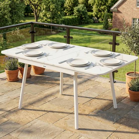 ComfortXL - Table de jardin rectangulaire 6 personnes métal et composite anti-taches blanc - ComfortXL Outdoor Living - Image 4